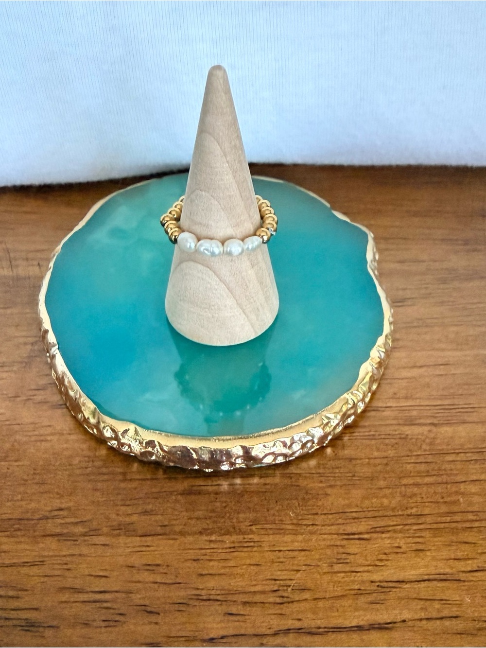 One for $6 or three for $14. Add to Bundle! Gold Beaded Pearl Stretch Ring